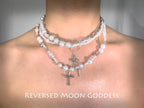 Vintage Gothic Pearl Cross Necklace: Italian Medallion, Crystal Star Pendant