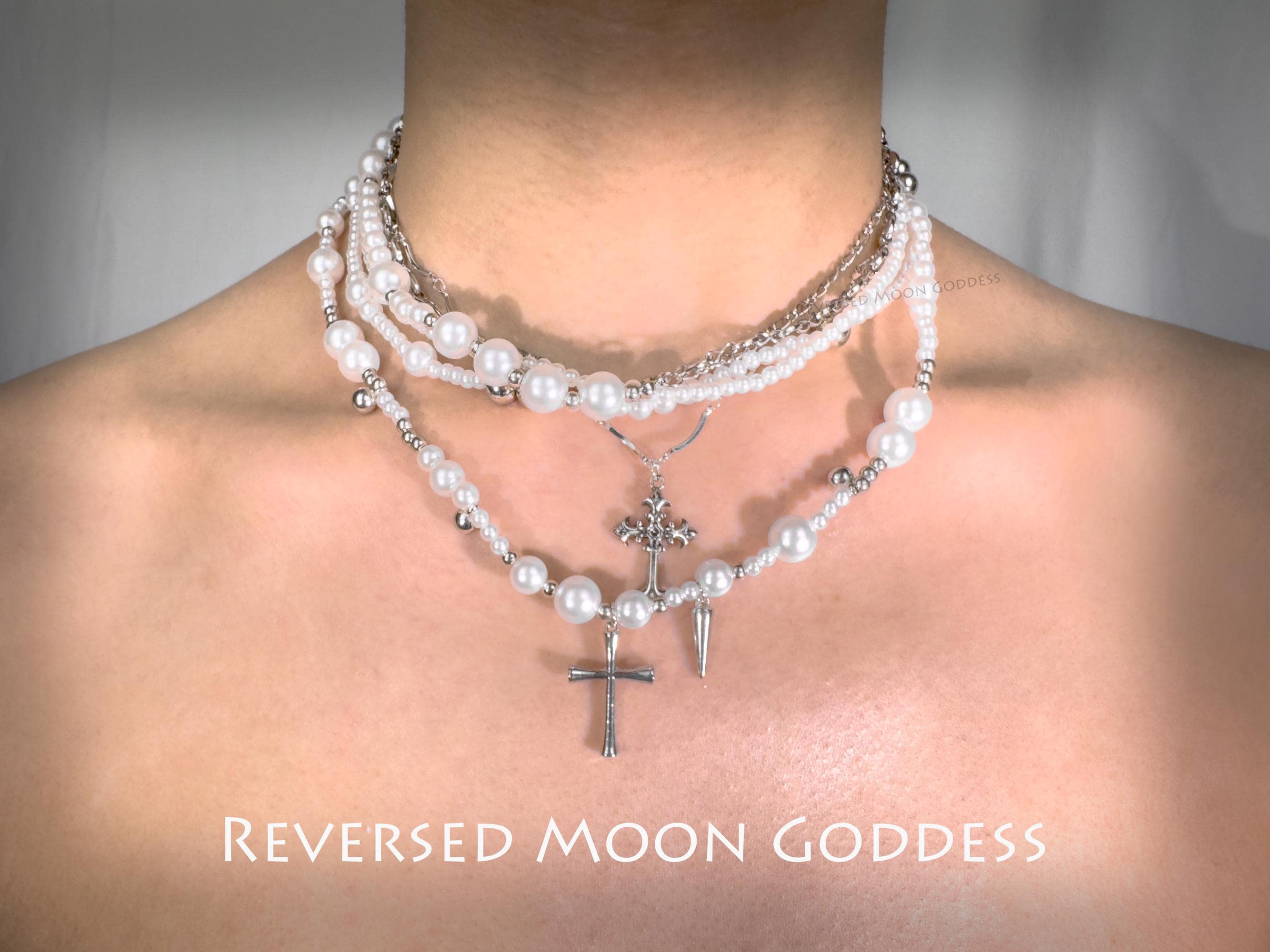 Vintage Gothic Pearl Cross Necklace: Italian Medallion, Crystal Star Pendant