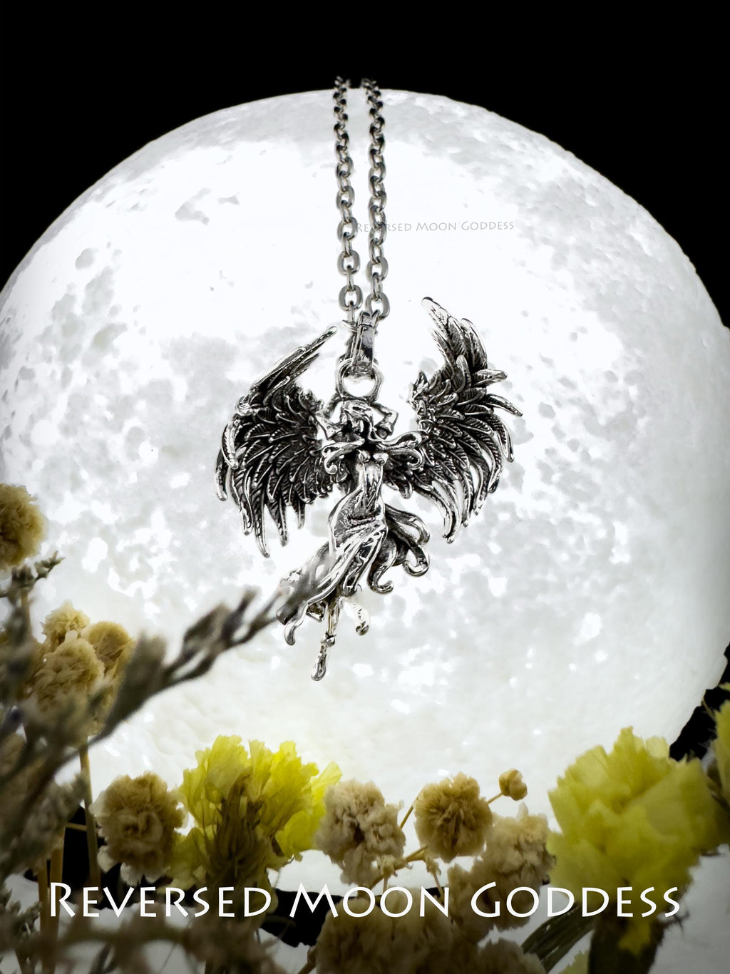 Fallen Angel Wing Necklace: Antique Silver Gothic Pendant