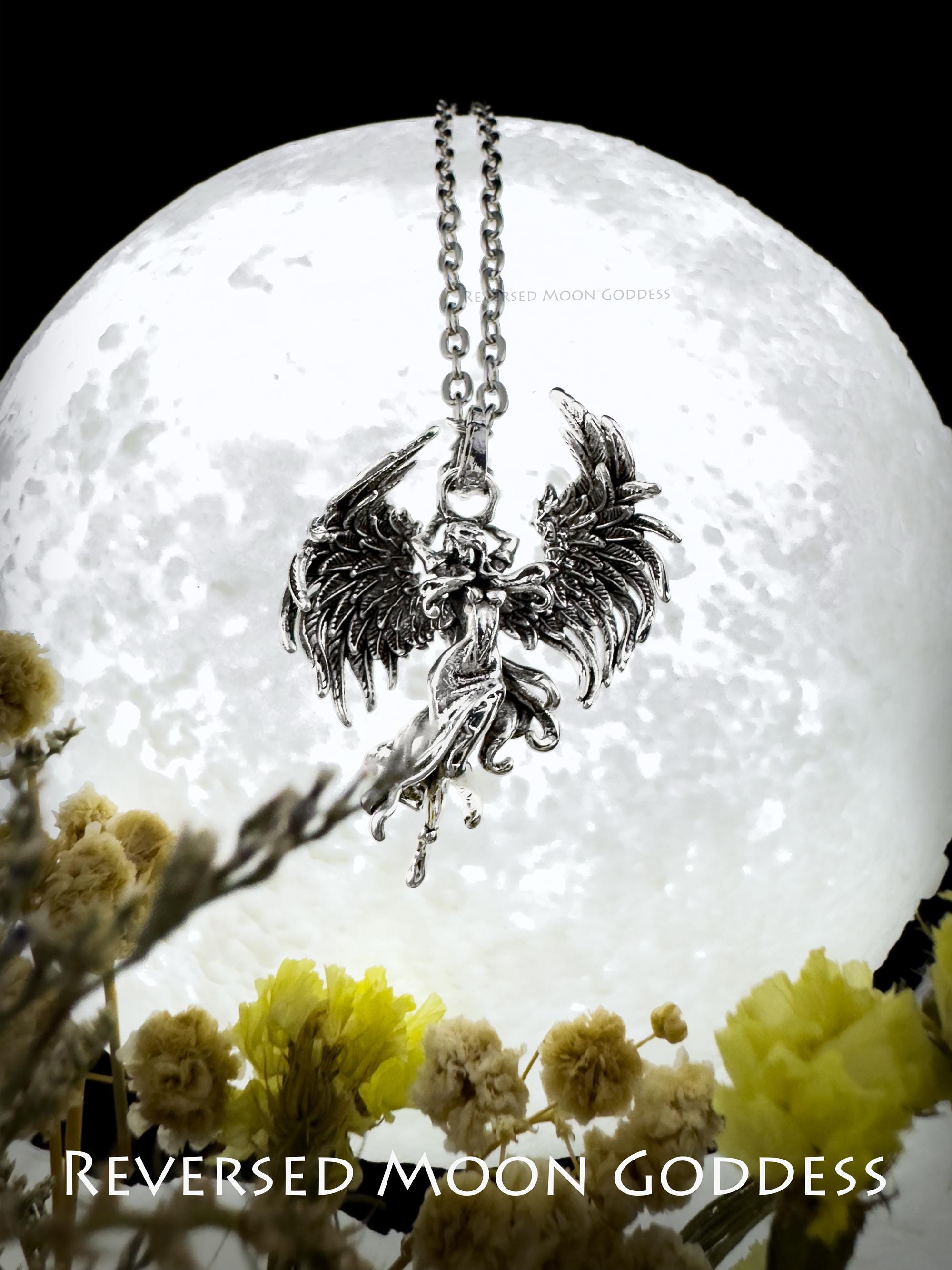 Fallen Angel Wing Necklace: Antique Silver Gothic Pendant