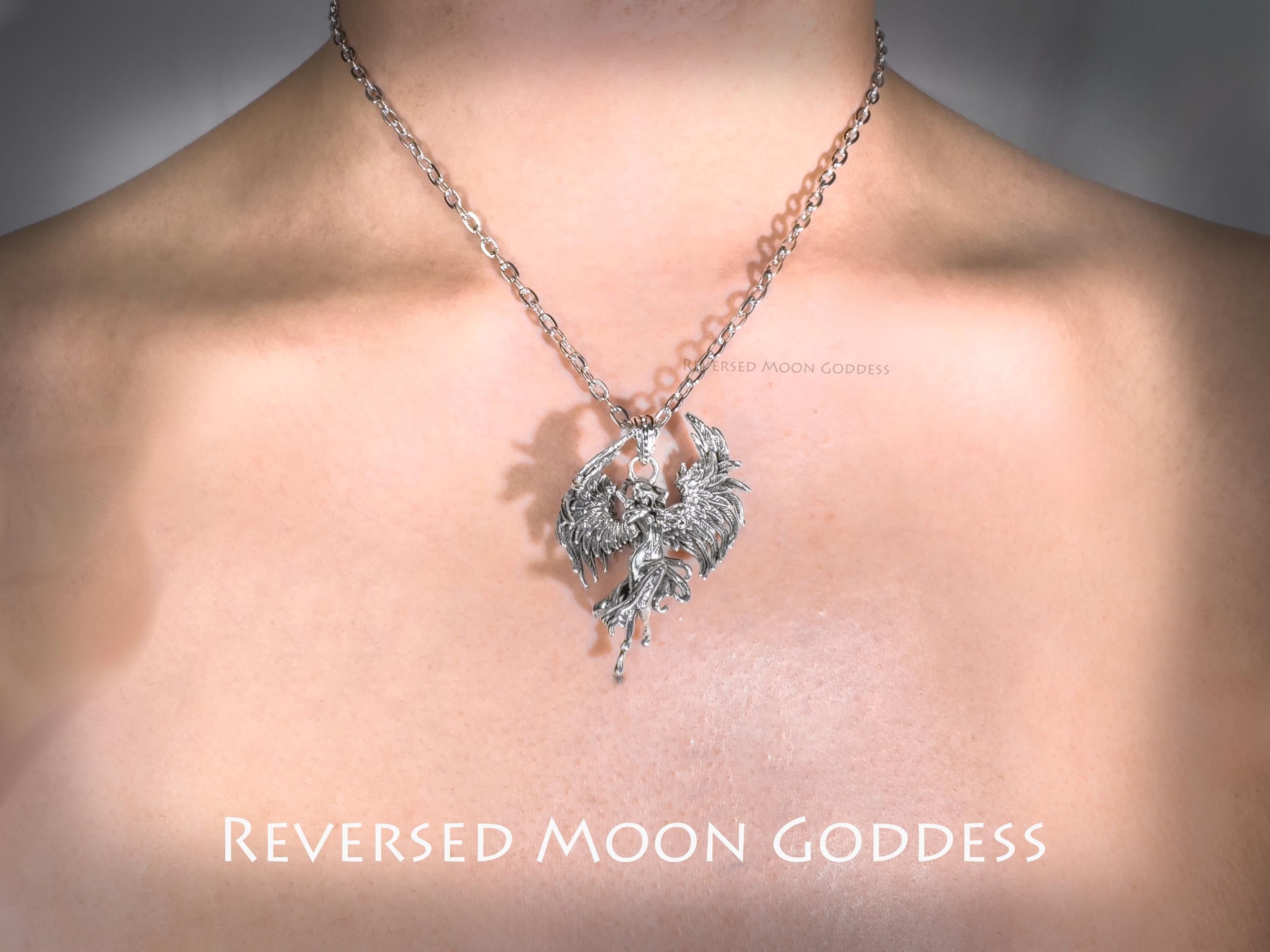 Fallen Angel Wing Necklace: Antique Silver Gothic Pendant