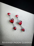 Gothic Burgundy Love Heart Earrings, Retro Gemstone Halloween Jewelry, Vampire Bloodstone Style, Boho Chic Earrings, Dark Aesthetic