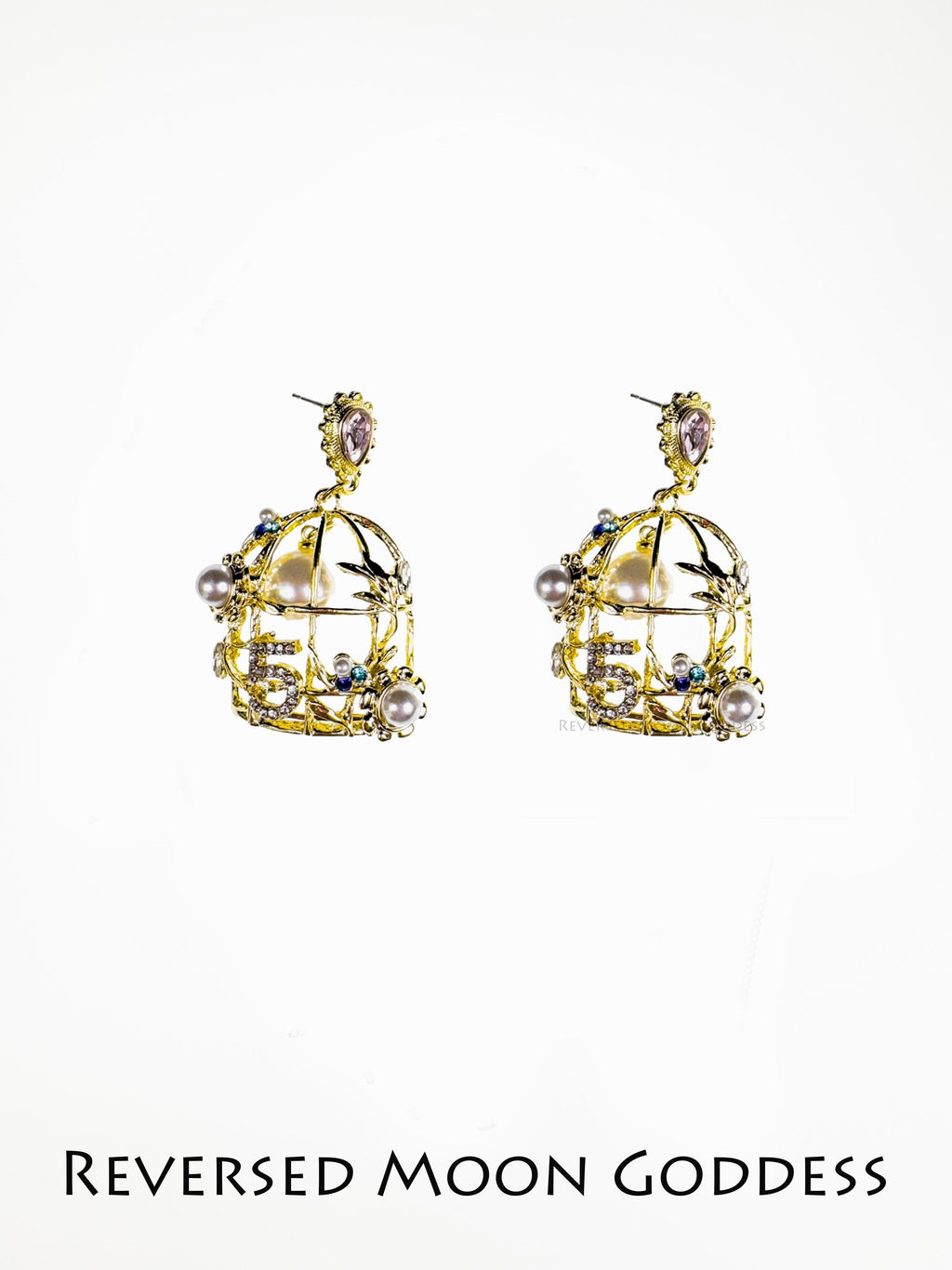 Vintage Gold Birdcage Earrings, Luxury Crystal Pearl Studs, Elegant Jewelry for Women, Unique Cage Design, Gift for Her, Statement Earrings