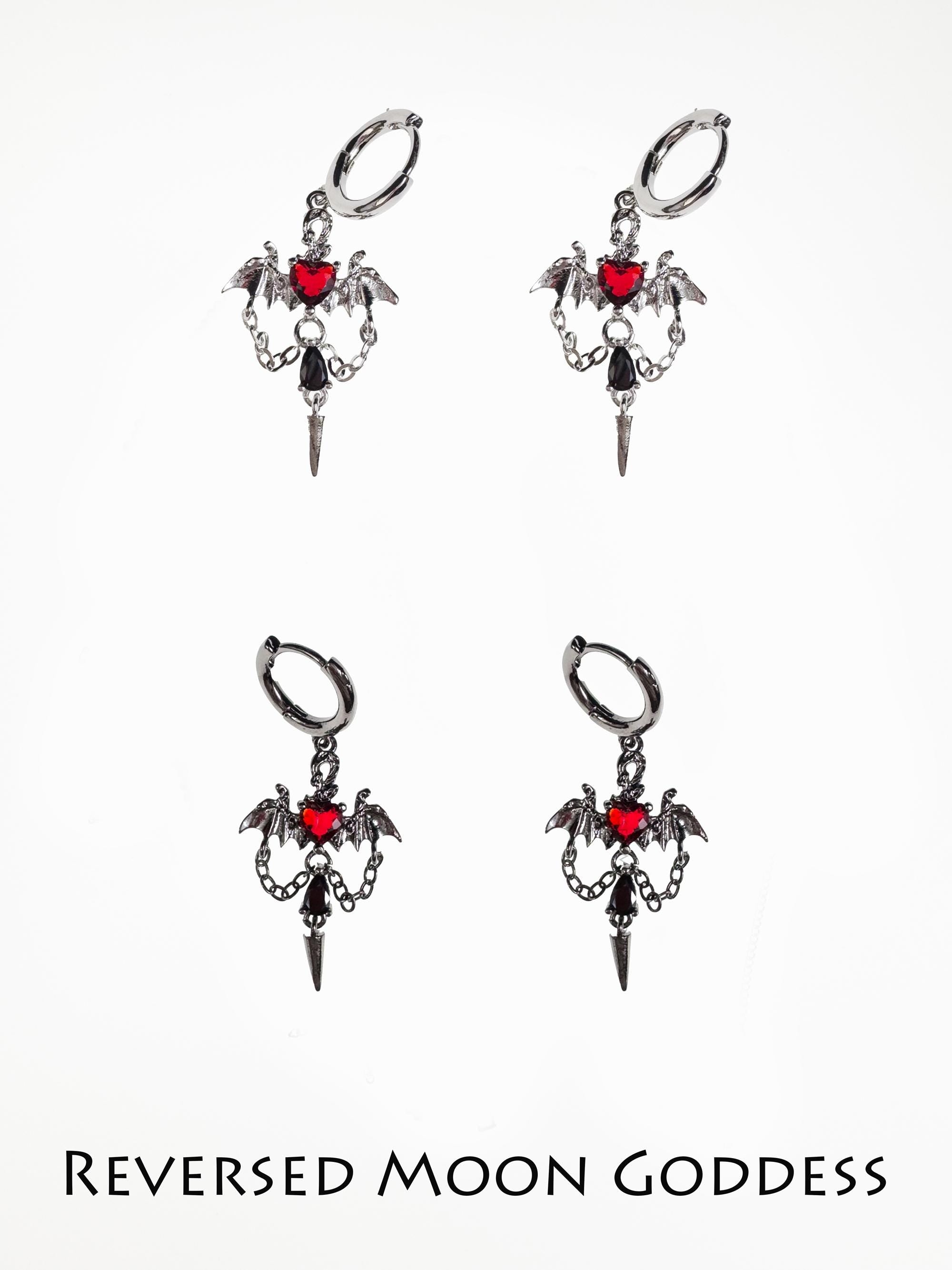 Gothic Devil Wing Earrings, Halloween Evil Eye Jewelry, Dark Lolita Thorn Jewelry, Celestial Chain, Gothic Lolita Earrings, gift for her