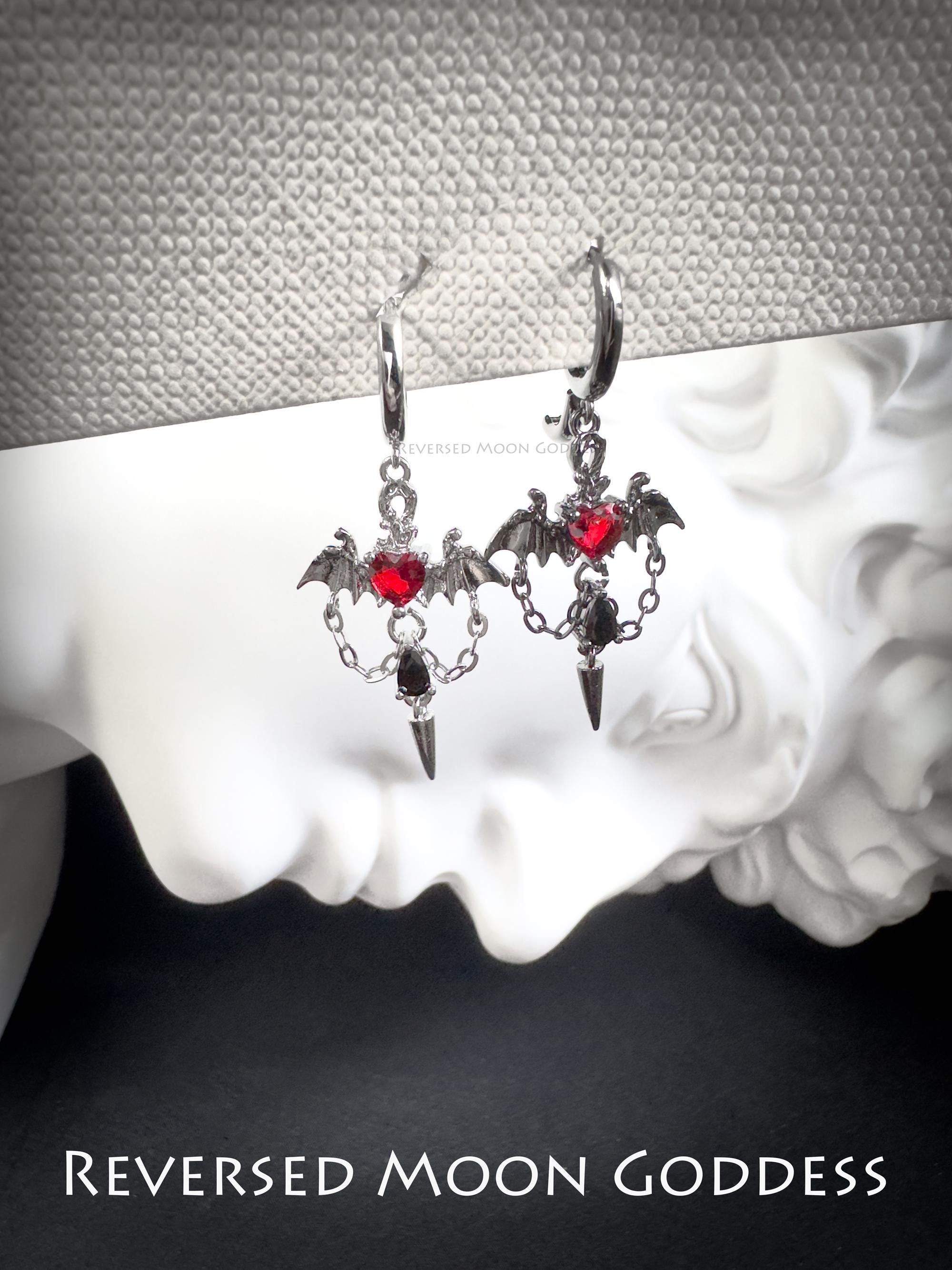 Gothic Devil Wing Earrings, Halloween Evil Eye Jewelry, Dark Lolita Thorn Jewelry, Celestial Chain, Gothic Lolita Earrings, gift for her