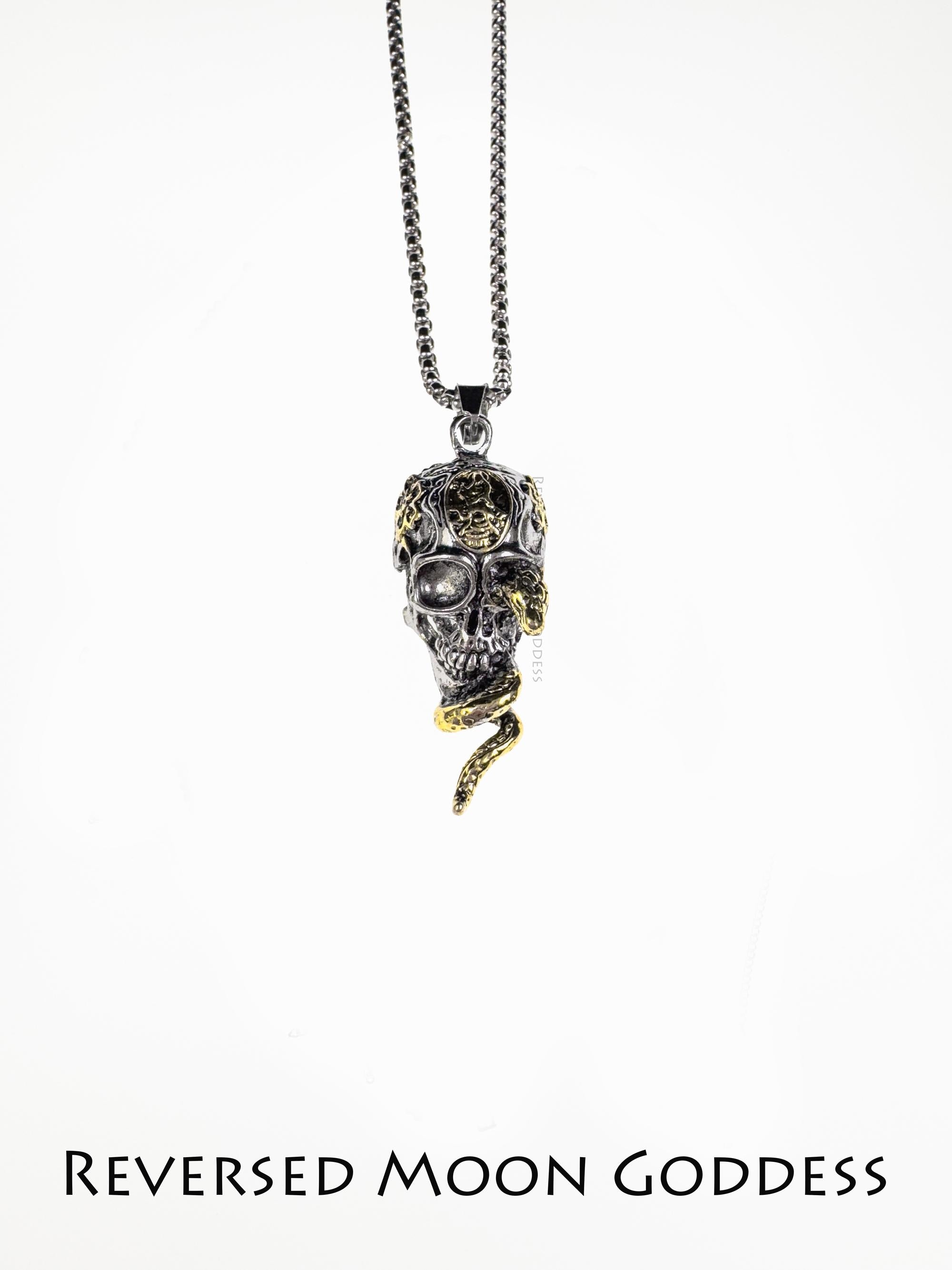 Gothic Skull Snake Pendant Necklace: 925 Silver Unisex Jewelry