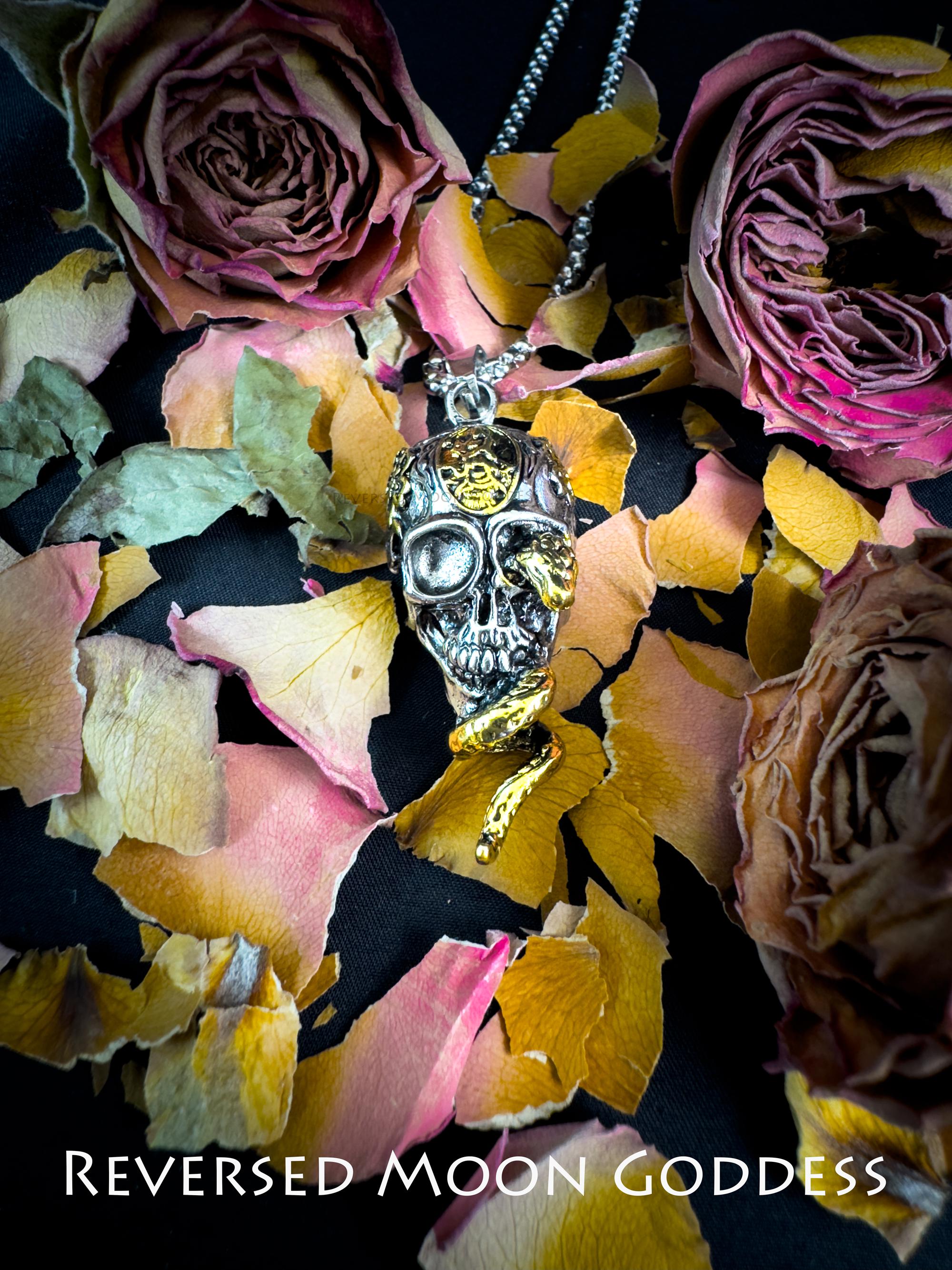 Gothic Skull Snake Pendant Necklace: 925 Silver Unisex Jewelry