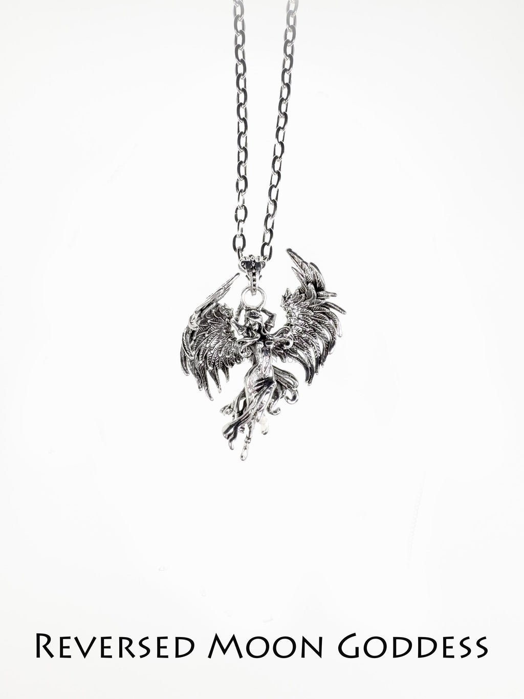 Fallen Angel Wing Necklace: Antique Silver Gothic Pendant