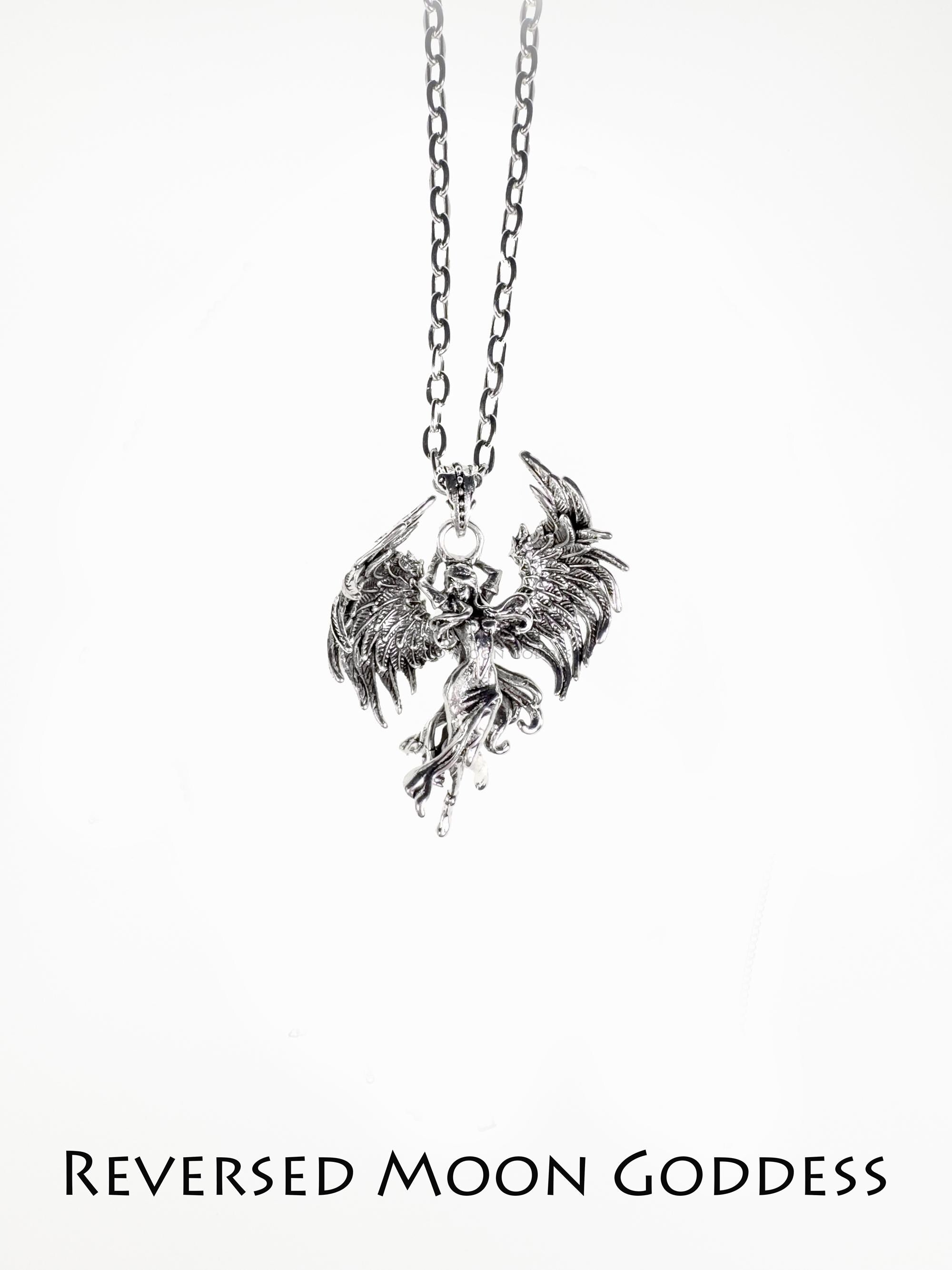 Fallen Angel Wing Necklace: Antique Silver Gothic Pendant