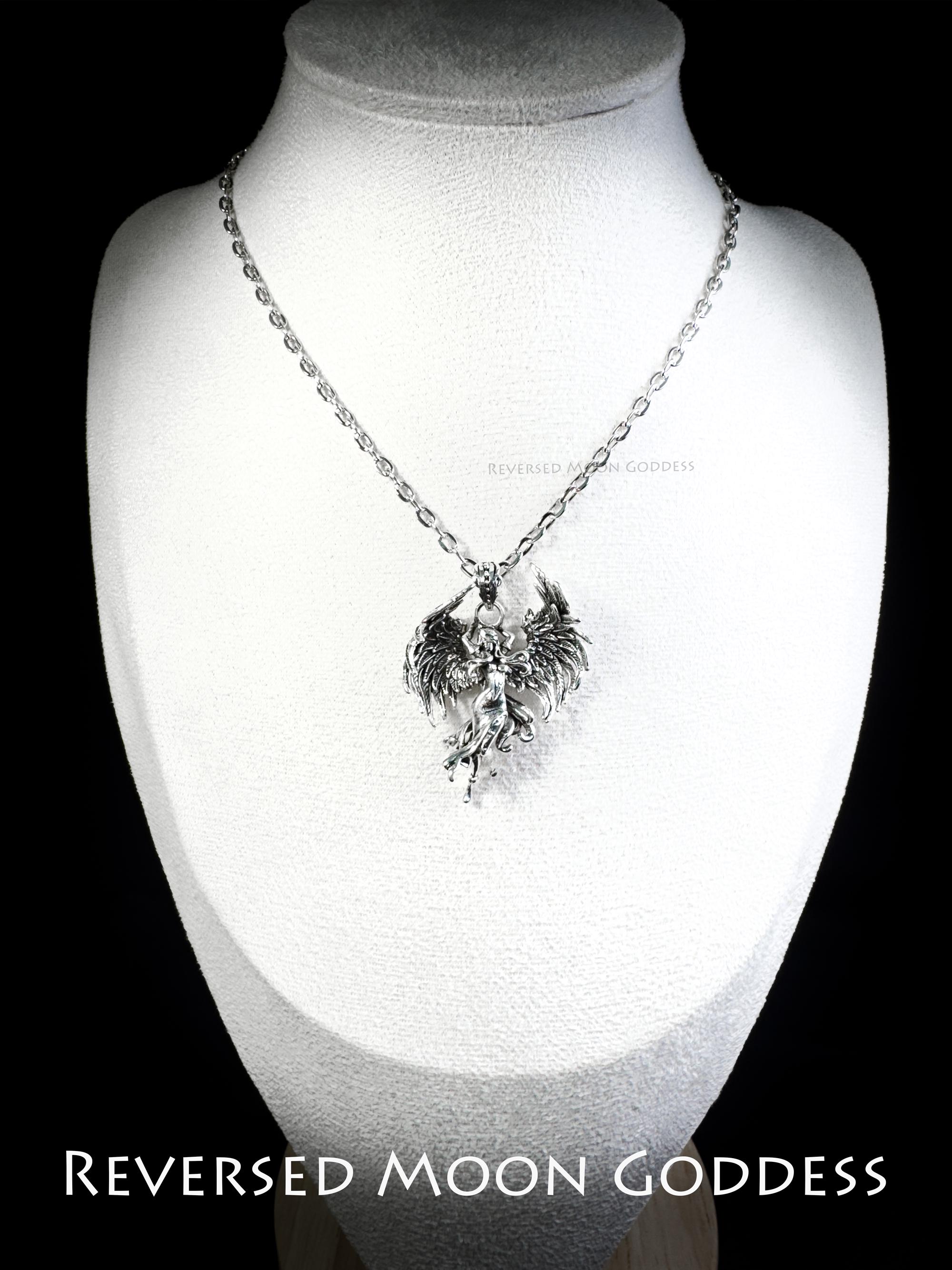 Fallen Angel Wing Necklace: Antique Silver Gothic Pendant