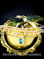 Sapphire Pendant Necklace, Gothic Golden Pearl Layers, Adjustable 40-50cm, Titanium Steel Beads, Dark Aesthetic, Elegant Multi-Layer Design