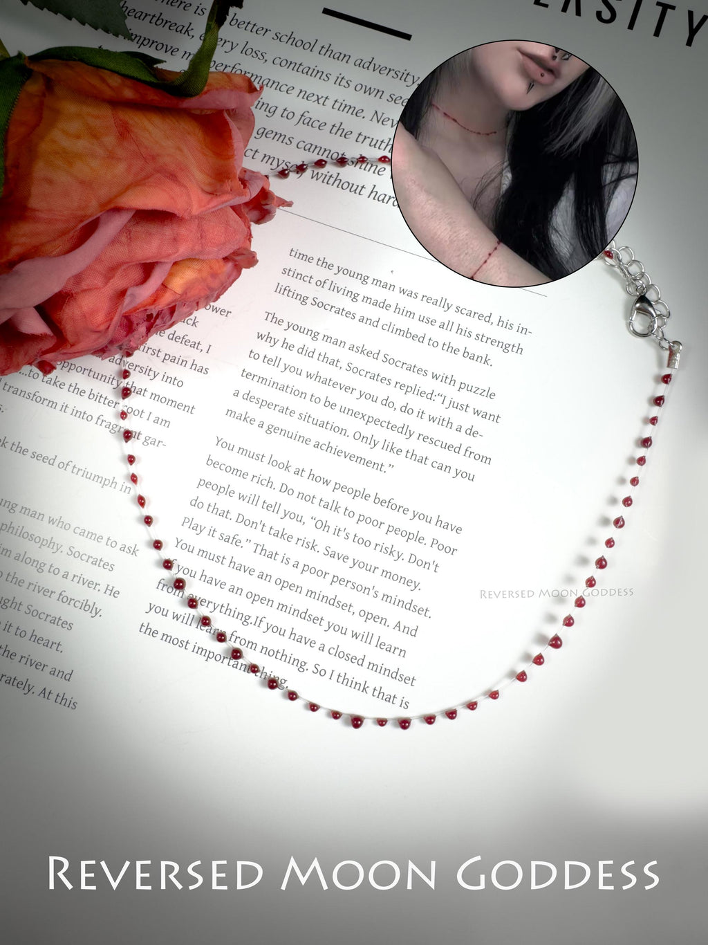 Gothic Blood Drop Necklace • Red Crystal Choker with Layered PU Leather • Gothic Lolita Jewelry for Women, Men & Cosplay