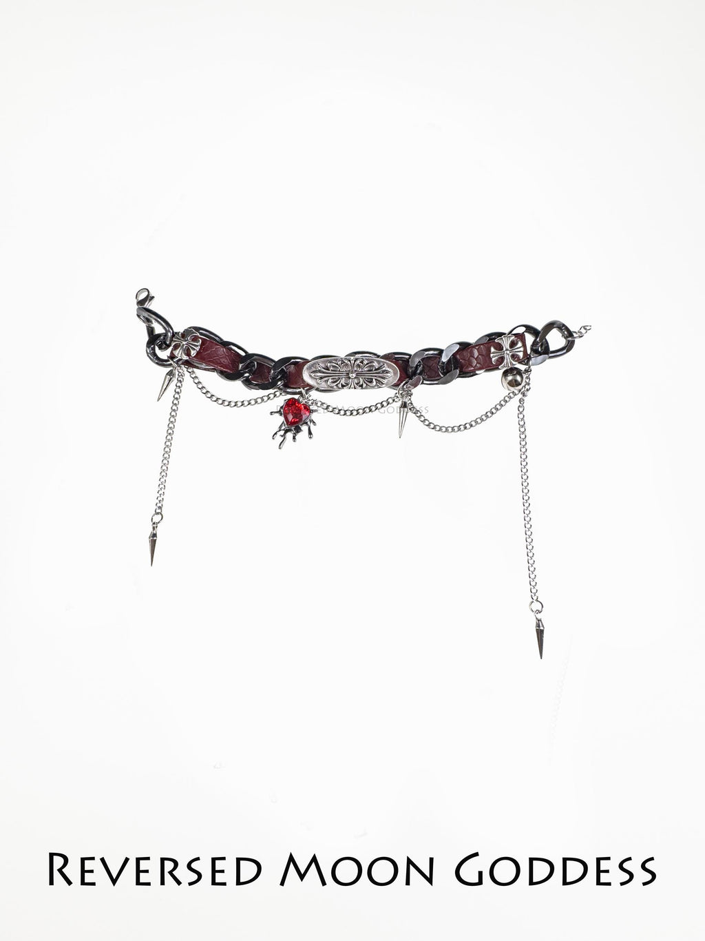 Gothic Punk Rivet Bracelet & Choker Set • Red Heart Lock Necklace in Faux Leather for Gothic Lolita, Harajuku, Y2K Style and Cosplay Jewelry