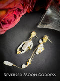 Asymmetric Pearl Earrings • Wave Design Long Drop Pearls for Women • Minimalist Modern Statement Pearl Jewelry • Bohemian tassel earrings