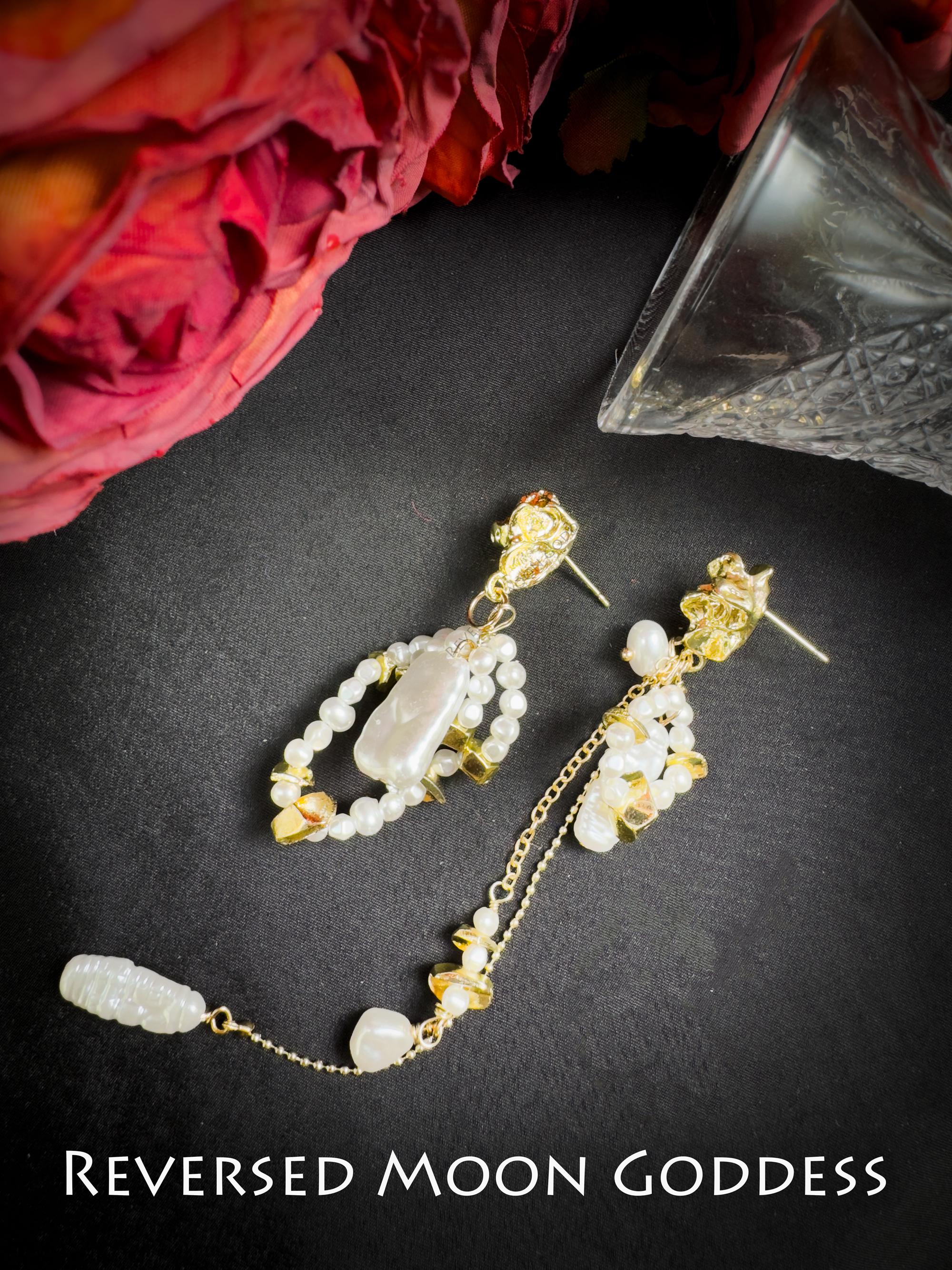 Asymmetric Pearl Earrings • Wave Design Long Drop Pearls for Women • Minimalist Modern Statement Pearl Jewelry • Bohemian tassel earrings