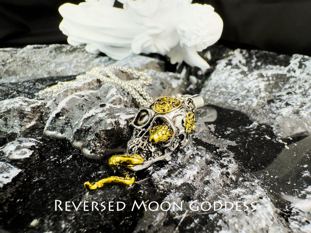 Gothic Skull Snake Pendant Necklace: 925 Silver Unisex Jewelry