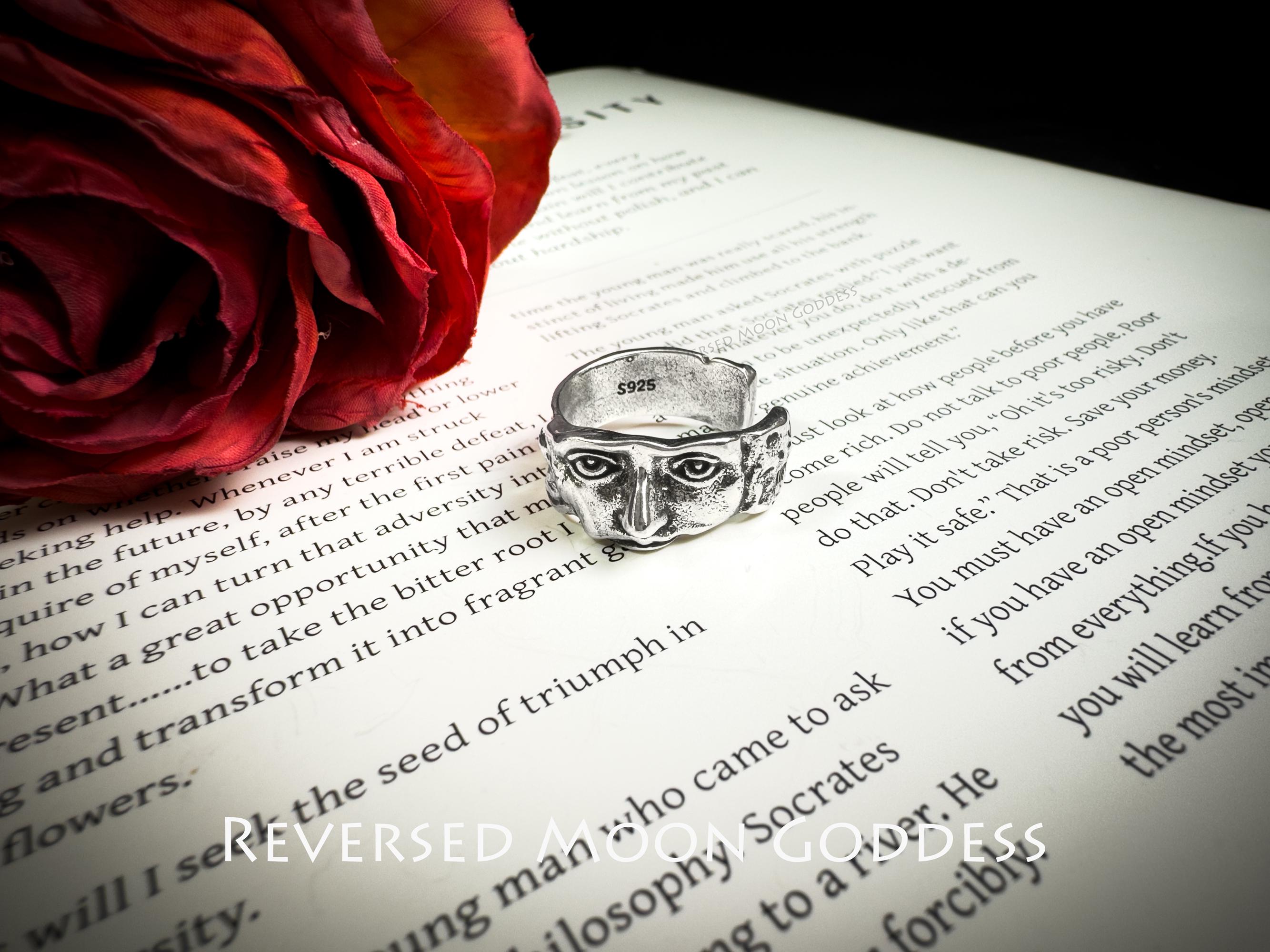Michelangelo David Mask Ring • 925 Sterling Silver Adjustable Geometric Band • Renaissance Artistic Jewelry for Bohemian Gothic Lolita Style