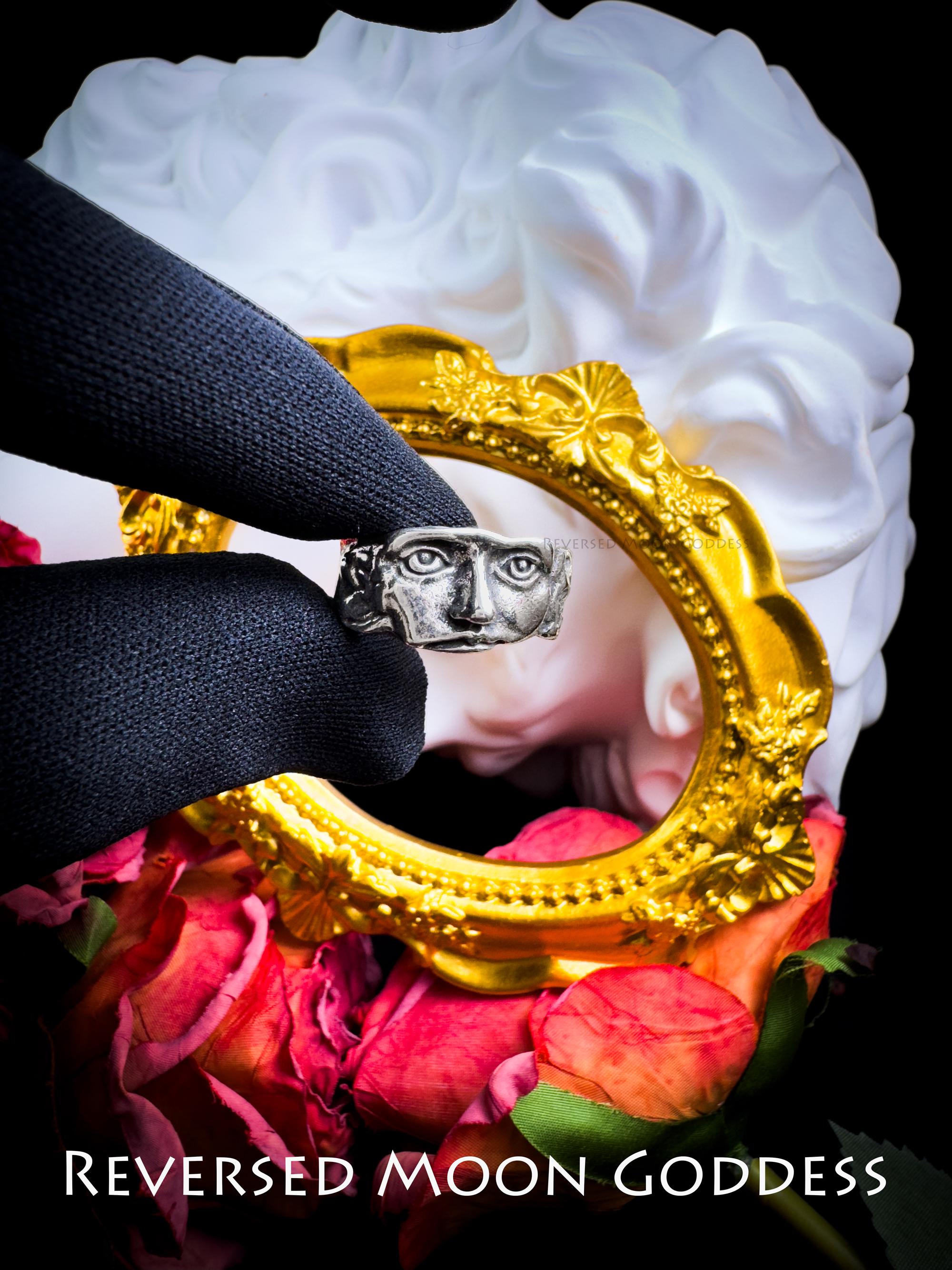 Michelangelo David Mask Ring • 925 Sterling Silver Adjustable Geometric Band • Renaissance Artistic Jewelry for Bohemian Gothic Lolita Style