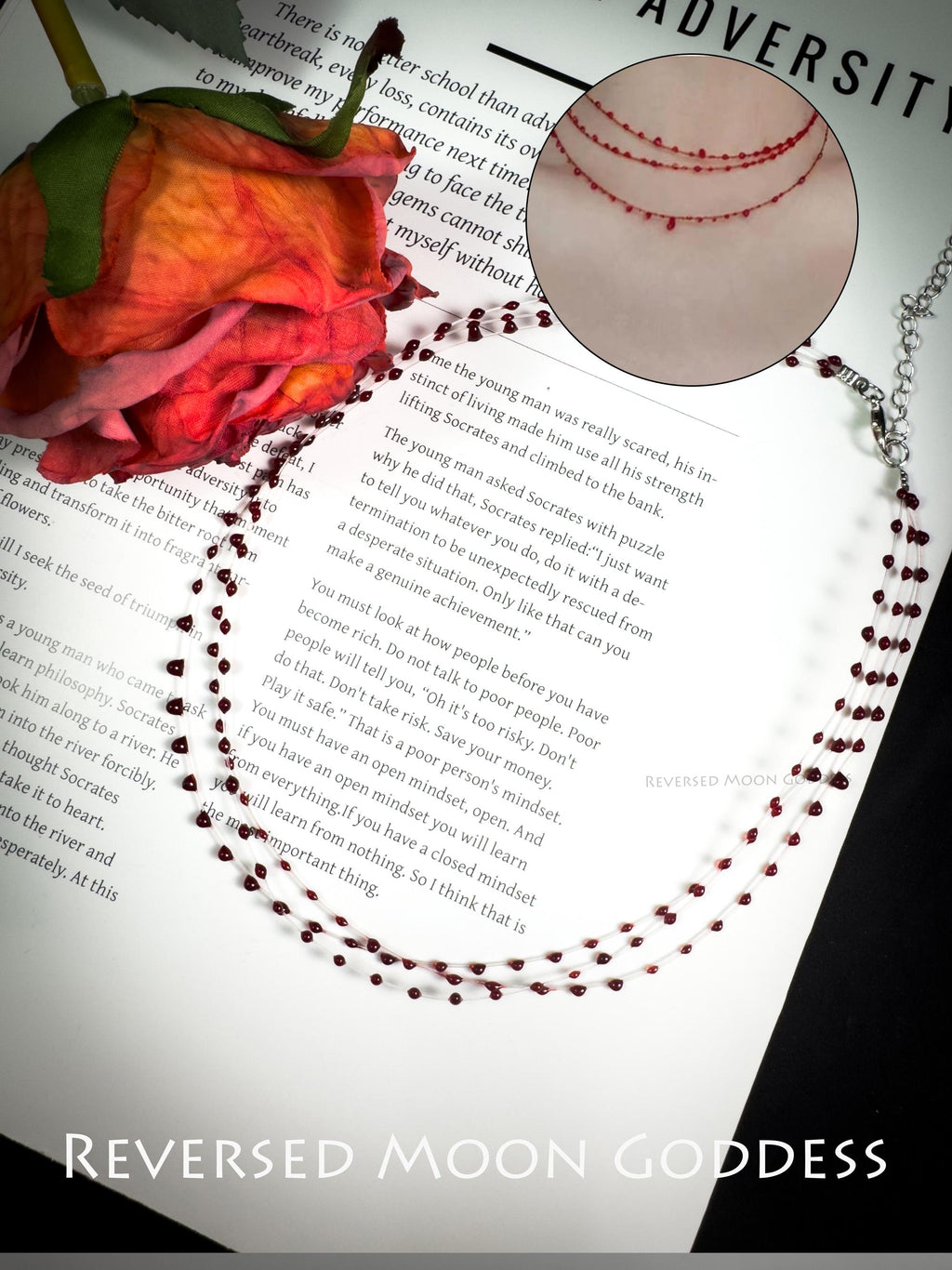 Gothic Blood Drop Necklace • Red Crystal Choker with Layered PU Leather • Gothic Lolita Jewelry for Women, Men & Cosplay