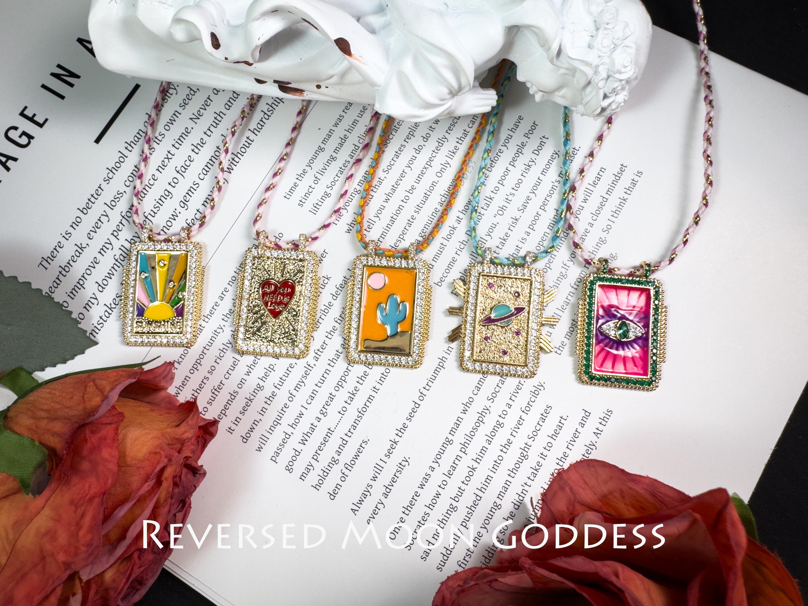 Rainbow Tarot Pendant Necklace: 14K Gold-Plated Y2K Astrology Amulet