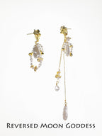 Asymmetric Pearl Earrings • Wave Design Long Drop Pearls for Women • Minimalist Modern Statement Pearl Jewelry • Bohemian tassel earrings