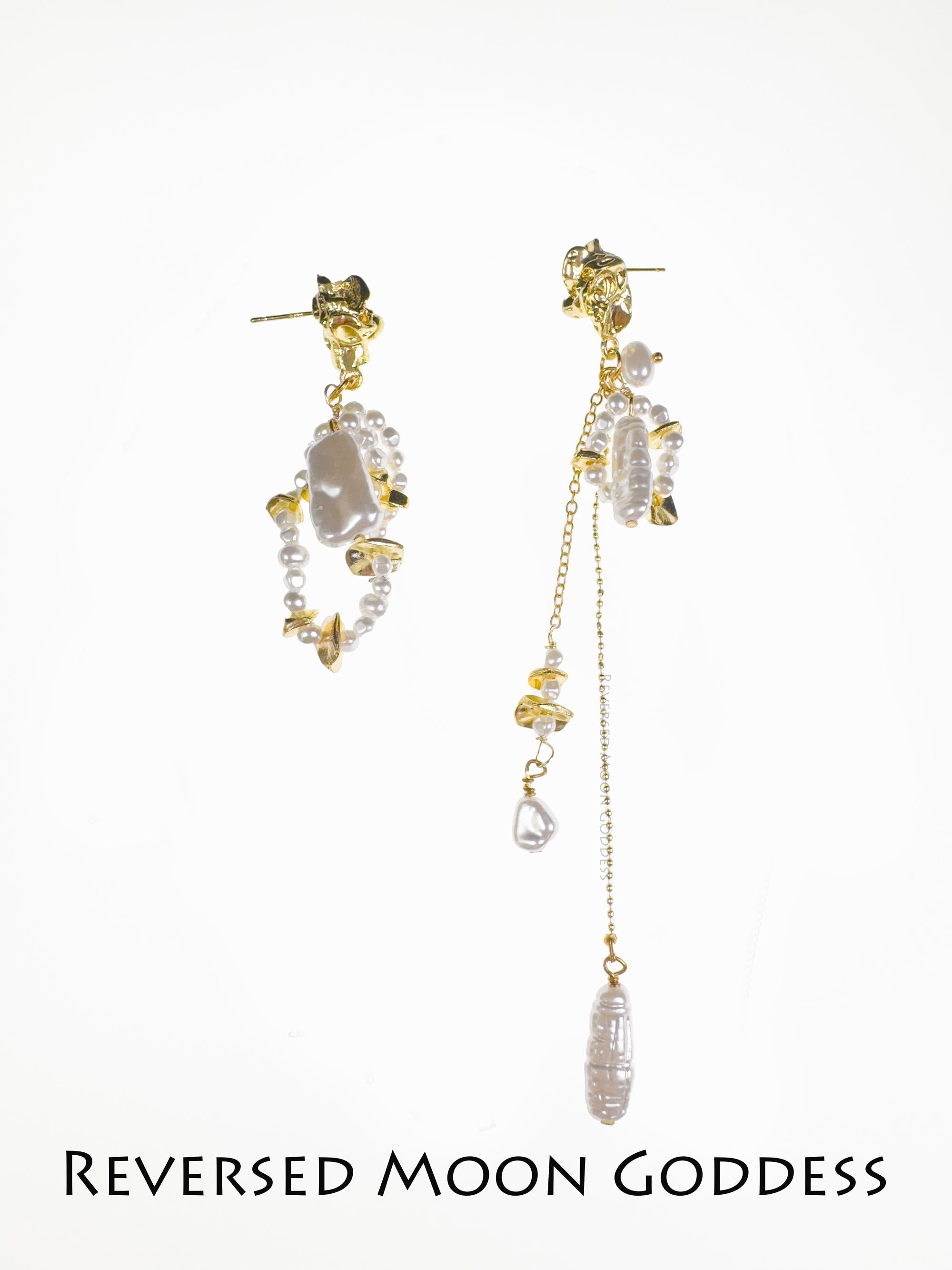 Asymmetric Pearl Earrings • Wave Design Long Drop Pearls for Women • Minimalist Modern Statement Pearl Jewelry • Bohemian tassel earrings