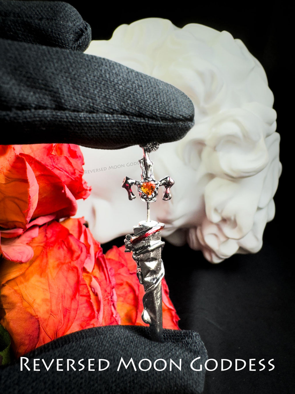Dark Gothic Rose Sword Earrings • Red Zircon Blade Studs for Women • Cold Enamel Gothic Weapon Jewelry for Cosplay & Statement Looks • Gift