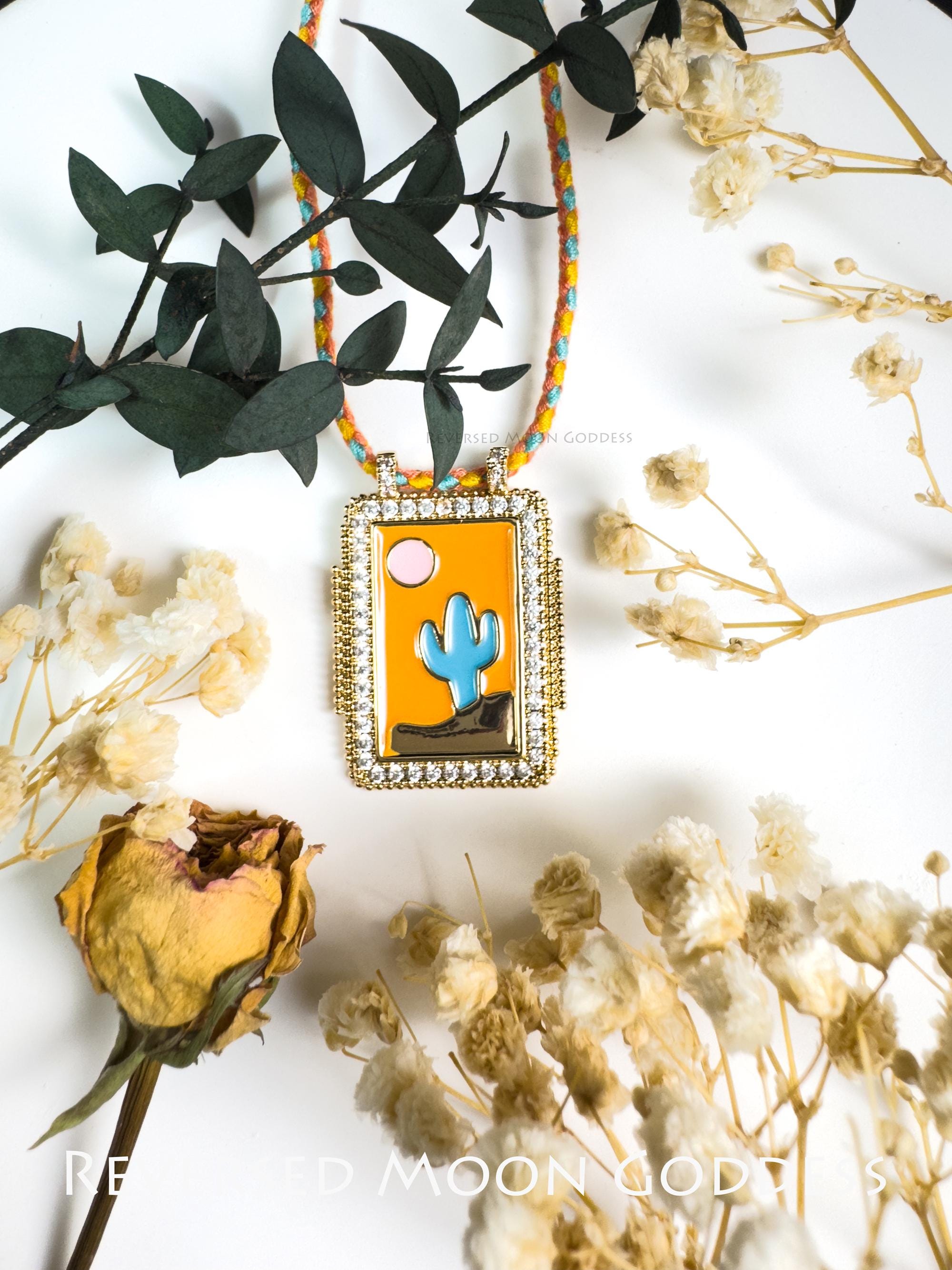 Rainbow Tarot Pendant Necklace: 14K Gold-Plated Y2K Astrology Amulet