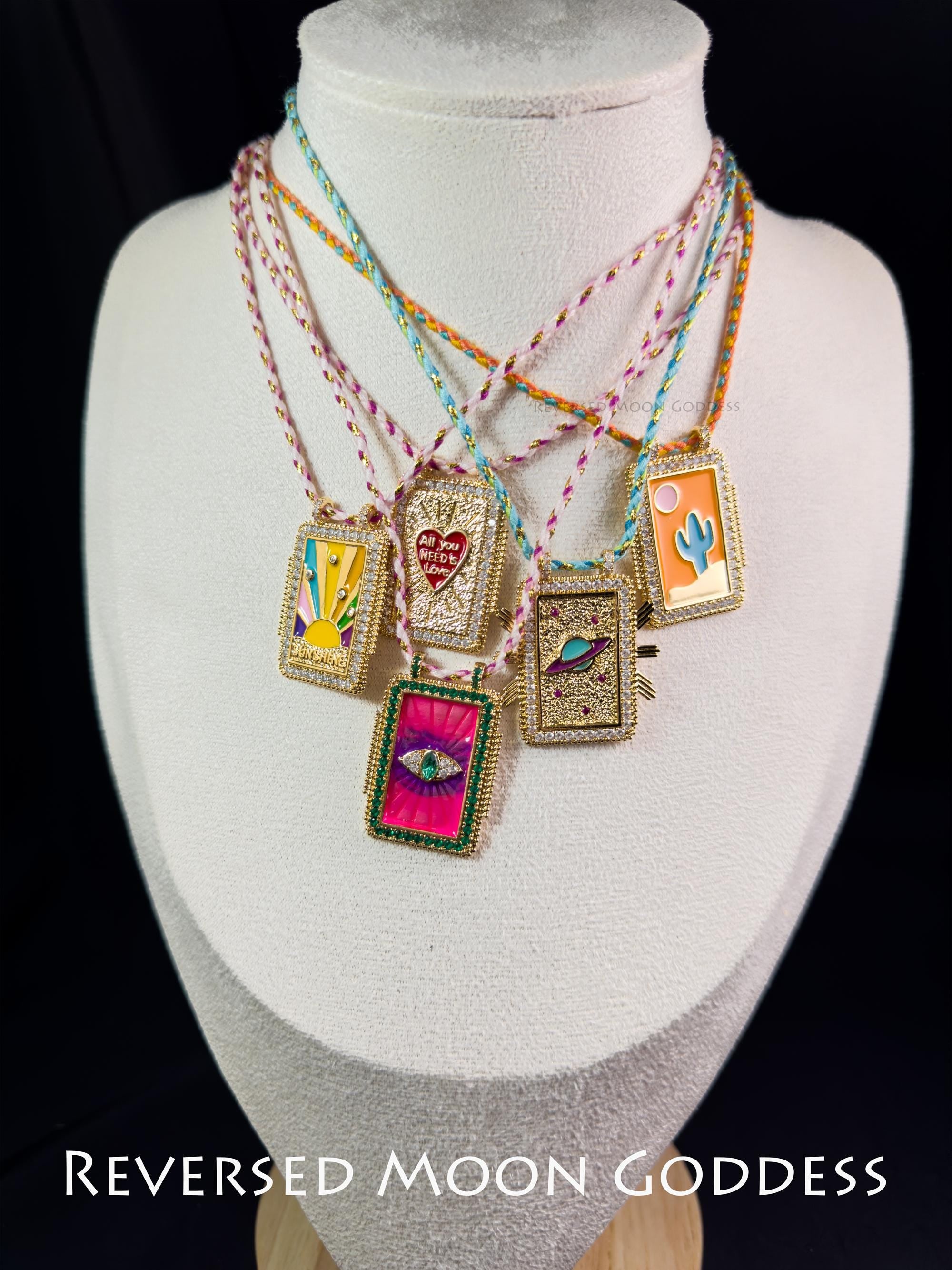Rainbow Tarot Pendant Necklace: 14K Gold-Plated Y2K Astrology Amulet