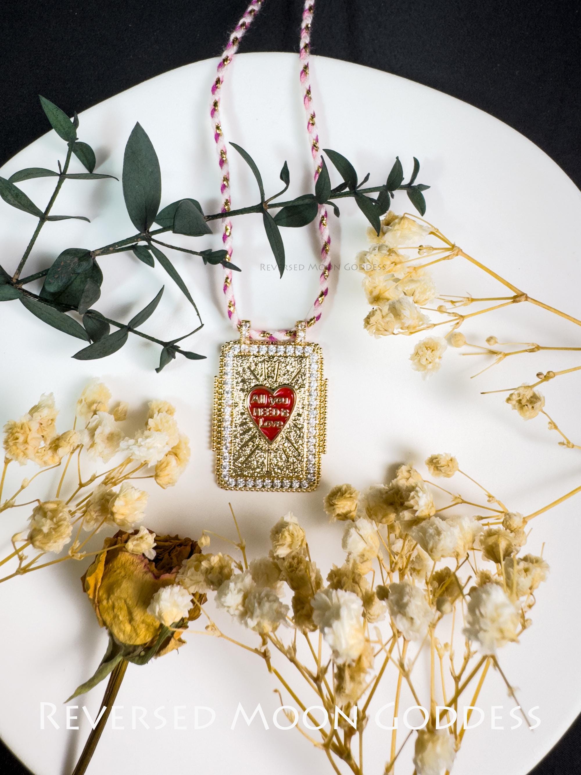 Rainbow Tarot Pendant Necklace: 14K Gold-Plated Y2K Astrology Amulet