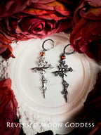 Gothic Rose Cross Necklace & Thorn Earrings: Asymmetric Zircon Jewelry