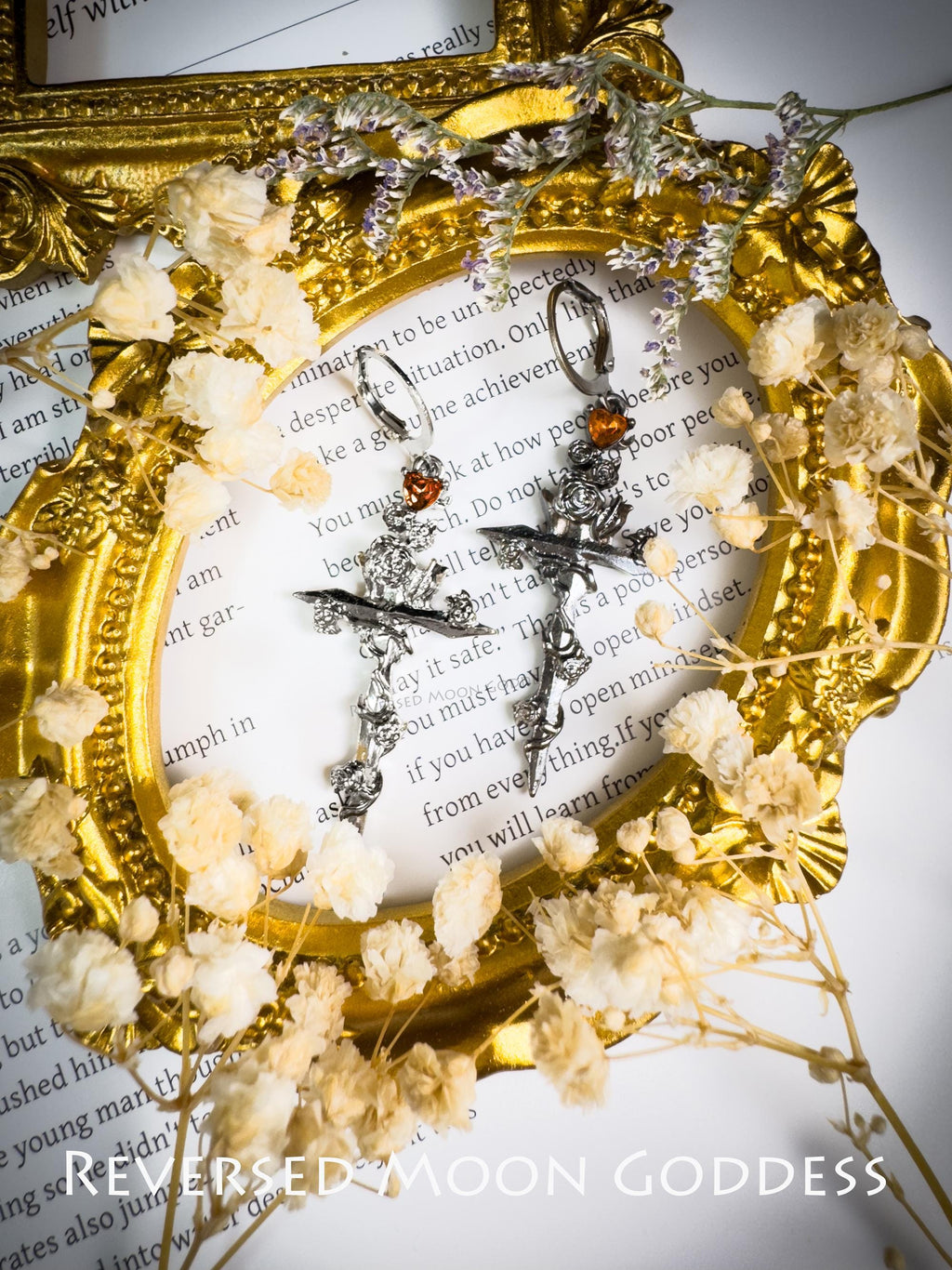 Gothic Rose Cross Necklace & Thorn Earrings: Asymmetric Zircon Jewelry