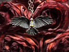Gothic Raven Pendant Necklace: Black Hawk Amulet, Stainless Steel Chain