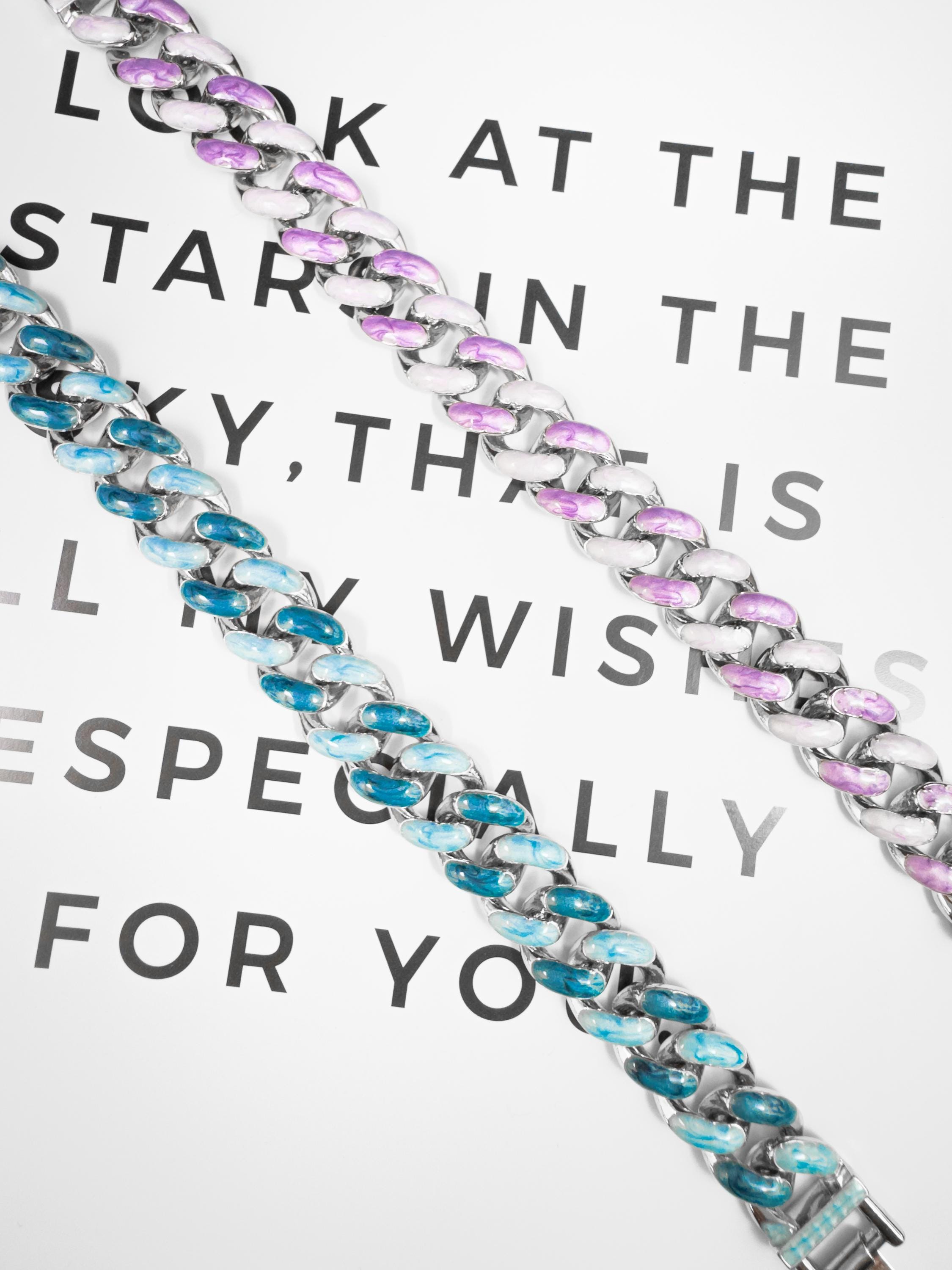 Blue Enamel Cuban Link Bracelet: Iced Out Hip Hop Chain