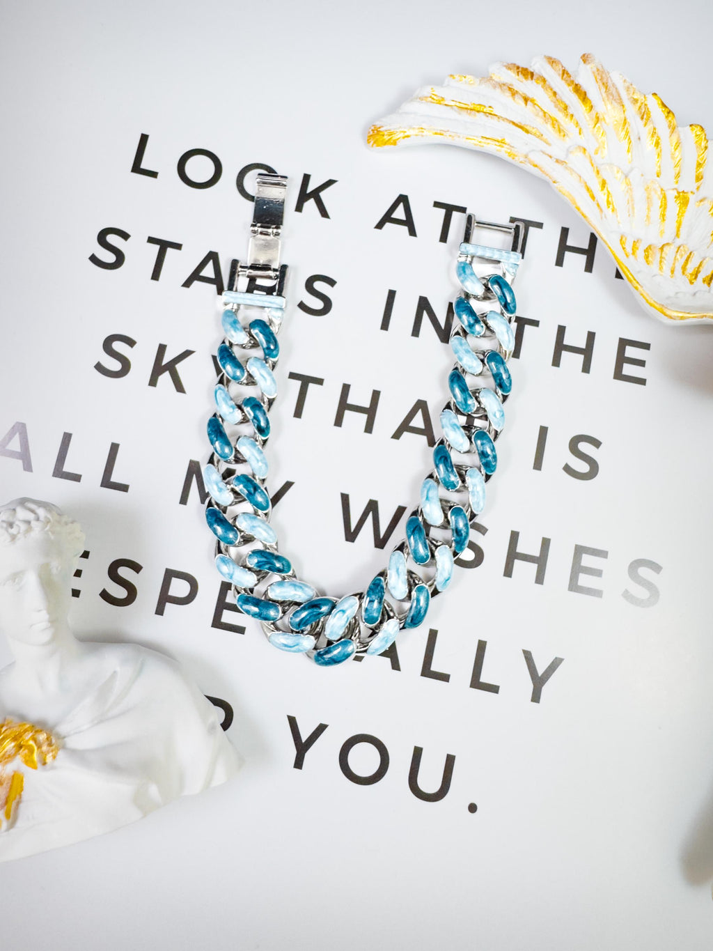 Blue Enamel Cuban Link Bracelet: Iced Out Hip Hop Chain