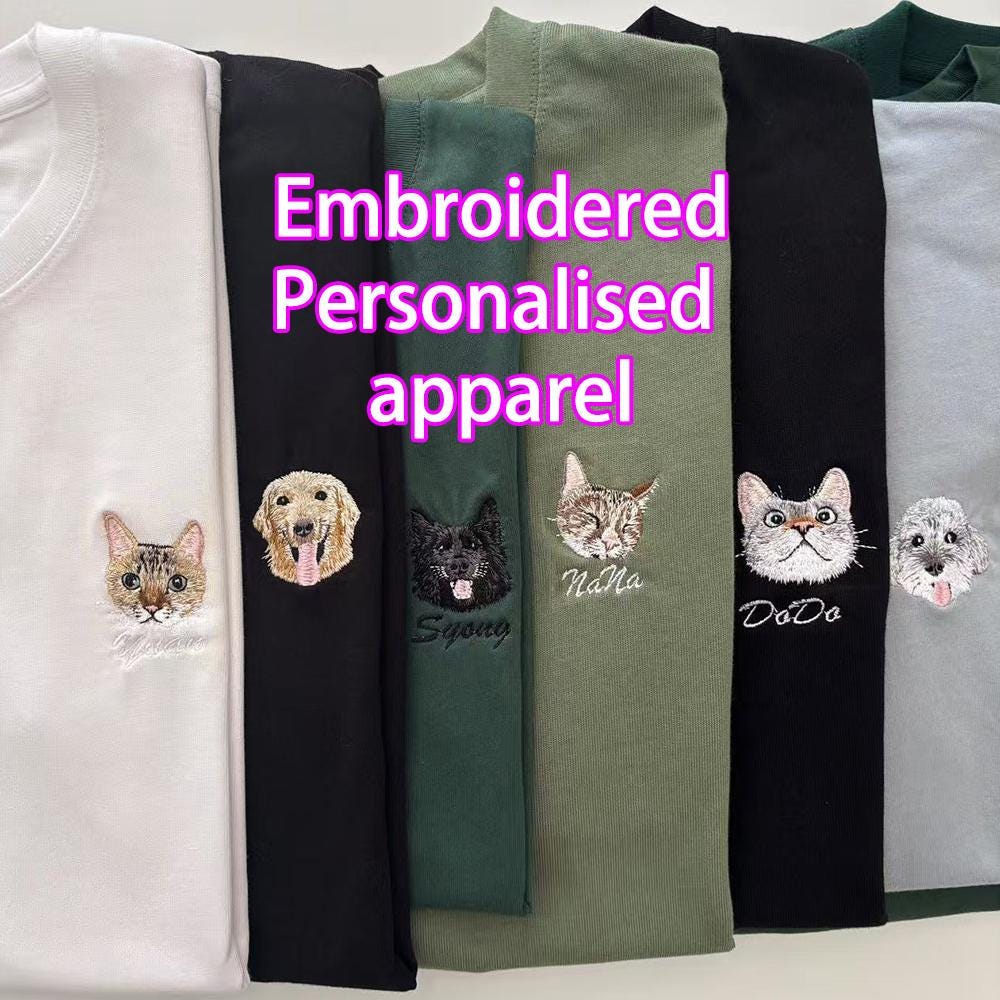 Custom Embroidered Pet Portrait Shirt: Comfort Colors Cat & Dog Tee