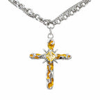 Yellow CZ Enamel Cross Necklace, Stainless Steel Gothic Y2K Pendant
