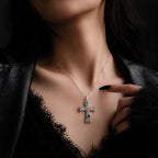 Enamel Floral Cross Necklace, Stainless Steel Garden Pendant, Colorful CZ Accents