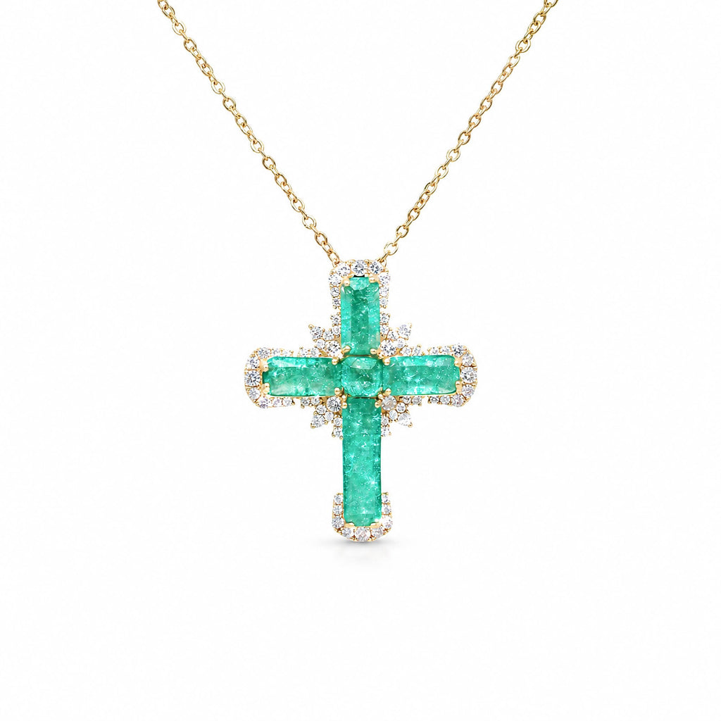 Paraiba Color Cross Necklace, Gold Plated Aqua CZ Pendant, Pavé CZ Gothic Jewelry