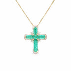Paraiba Color Cross Necklace, Gold Plated Aqua CZ Pendant, Pavé CZ Gothic Jewelry